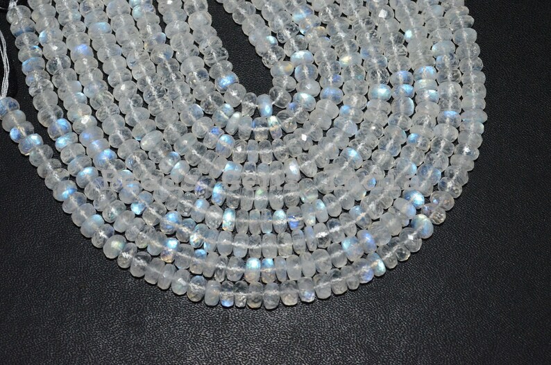 White Rainbow Moonstone Faceted Beads Natural White Rainbow Moonstone Rondelle Beads 90BGI30 10 6.25 mm