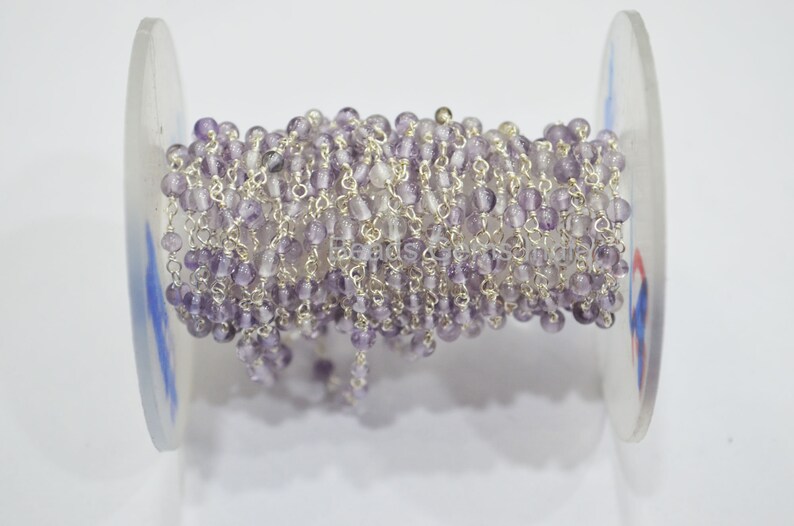 3-3.5 mm Sold By Foot Amethyst Rondelle Wire Wrapped Chain Amethyst Smooth Rosary Beaded Chain 6BGI400