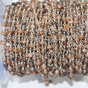 Natural Rare Andusalite Rosary Beaded Chain, Natural Rare Andusalite Faceted Rondelle Wire Wrapped Chain ,Sold By Foot , 3.5-4 mm, 6BGI306