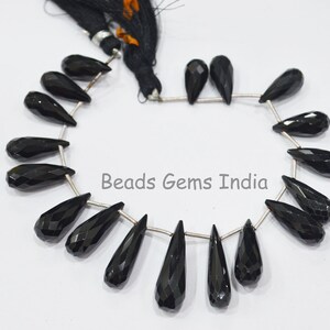 Black Onyx Tear Drop Shape Briolette , Black Onyx Faceted Briolettes, Sold By Strand, 15x8-26x8.5 mm, 7&quot;, BL-1BGI637