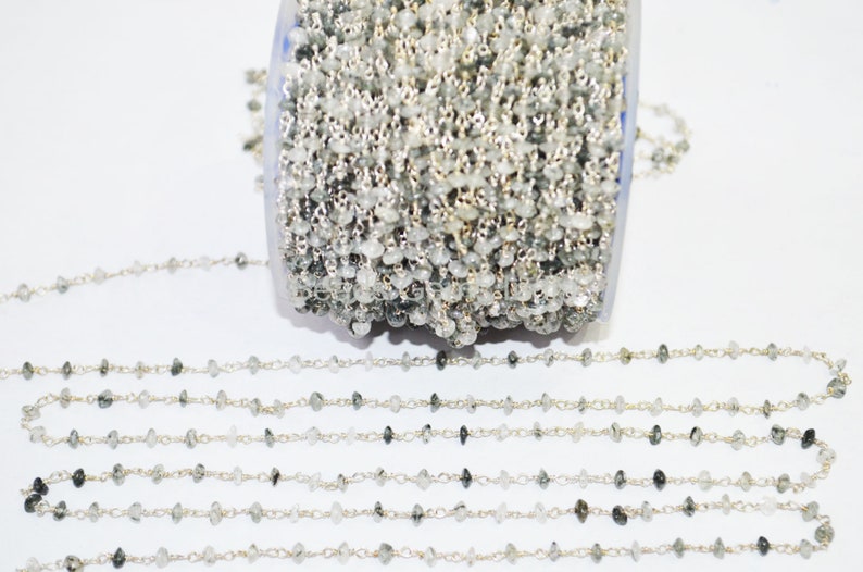 6BGI181C Sold By Foot 3-3.5 mm Black Rutile Smooth Uneven Rondelle Chain Black Rutile Rosary Beaded Chain