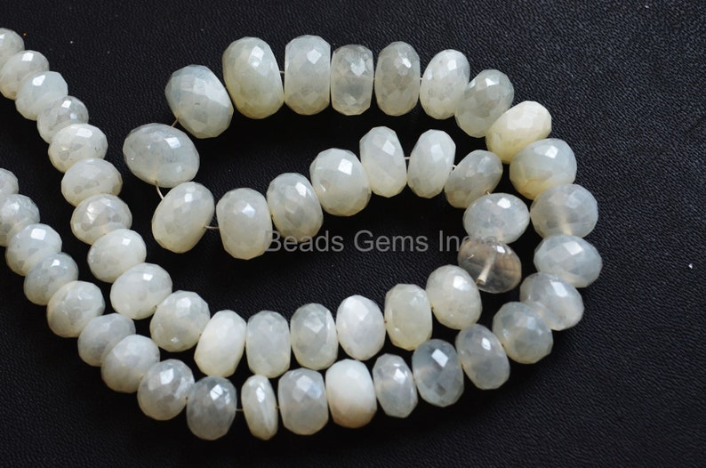 17/'/',MC-5BGI62 6-11.5 mm White Moonstone Silverite Rondelle Beads Sold By Strand White Moonstone Silverite Faceted Beads