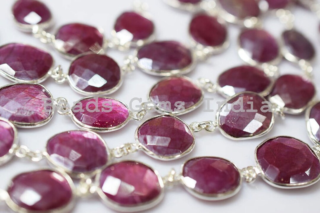 Ruby Colored Moonstone Free Form Connector Chain - Moonstone Faceted ...
