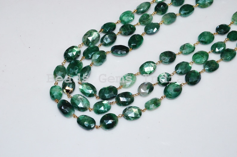 10-13.50 mm Gorgeous Mystic Green Moonstone Oval Shape Rosary Beaded 3 Layer Necklace Green Moonstone Faceted Rosary Necklace 6BGI251