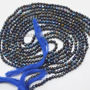 Fine Diamond Cutting Black Spinel Blue Coated Rondelle Beads, Mystic Blue Coated Faceted Beads, 2-2.10 mm, 13&quot;, 3BGI68E