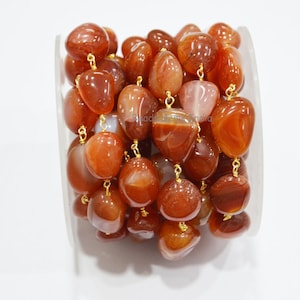 Natural Carnelian Smooth Nuggets Shape Rosary Beaded Chain , Carnelian Smooth Wire Wrapped Chain , Sold By Foot , 12x13 - 14x19 mm - 7BGI077