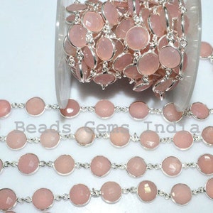 Rose Chalcedony Round Shape Connector Chain - Chalcedony Round Faceted Bezel Connector Link Chain ,11 mm - 5BGI531