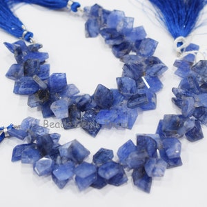 Dyed Sapphire Beryl Crown Cut Flat Tablets Briolette, Dyed Sapphire Beryl Geometrical Beads, 9x12 to 12x16 mm, 7&quot; ,19BGI089