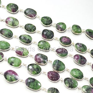 Natural Genuine Ruby Zoisite Faceted Connector Chain, Ruby Zoisite Faceted Connector Link Chain , 13 - 16 mm - 6BGI084