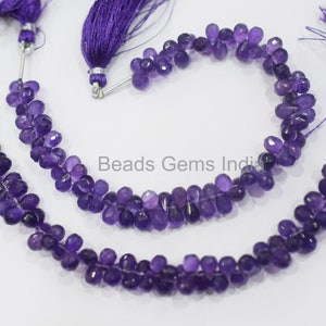 Purple Amethyst Tear Drop Shape Briolette , Purple Amethyst Faceted Briolettes , Sold By Strand , 4.5x6-5x7 mm, 7&quot;, BL-4BGI133
