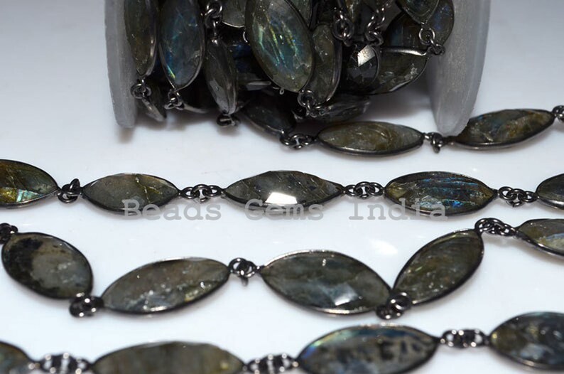 18-20 mm 5BGI162 Labradorite Connector Beaded Chain-Labradorite Faceted Oxidized Wire Connector Chain
