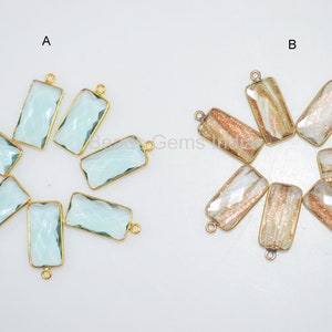 Green Amethyst And Golden Rutile Hydro Glass Faceted  Baguette Single Bail Bezel Connector Pendant , Sold By Piece , 10x20 mm - 6BGI213