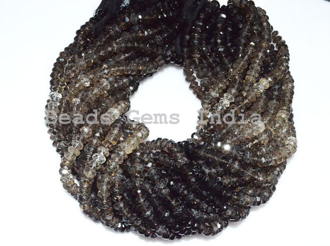 thumbnail image 2 of Natural Smoky Quartz Bead Strand – 2mm Faceted Round Rondelle, 13 2 of 6