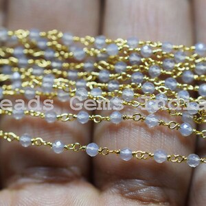 Grau chalcedony Diamant schneiden Rosenkranz Kette, grau Chalcedon Rosenkranz Perlen Kette, 2 - 2,30 mm - 5BGI932