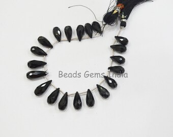 ブラック オニキス ティアドロップ型ブリオレット、ブラック オニキス ファセット ブリオレット、ストランド販売、14x7.5-20 x 8 mm、8 インチ、BL-1BGI627