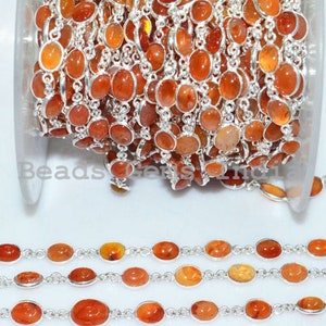 Carnelian Cabochon Connector Chain - Oval Shape Bezel Continous Connector Link Chain, Sold By Foot, 8-9mm - 5BGI835