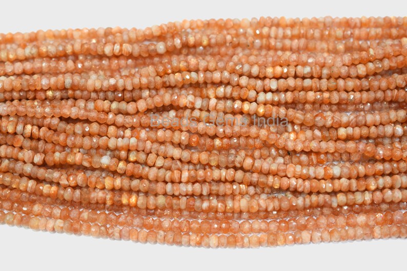 Sold By Strand Sunstone Faceted Beads 13 MC-4BGI43 Sunstone Beads 4 mm Natural Sunstone Rondelle Beads