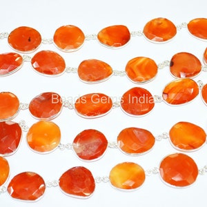 Natural Carnelian Connector Chain - Natural Carnelian Slice Faceted Bezel Connector Chain , Sold By Foot , 6BGI168