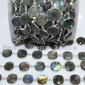 Beautiful Labradorite Connector Beaded Chain - Labradorite Cushion Wire Wrapped Connector Chain , 14.50 - 15 mm - 5BGI102A