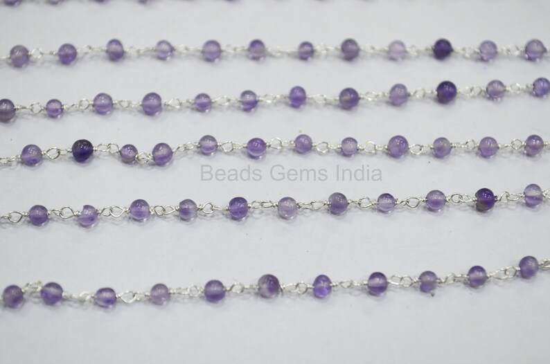3-3.5 mm Sold By Foot Amethyst Rondelle Wire Wrapped Chain Amethyst Smooth Rosary Beaded Chain 6BGI400