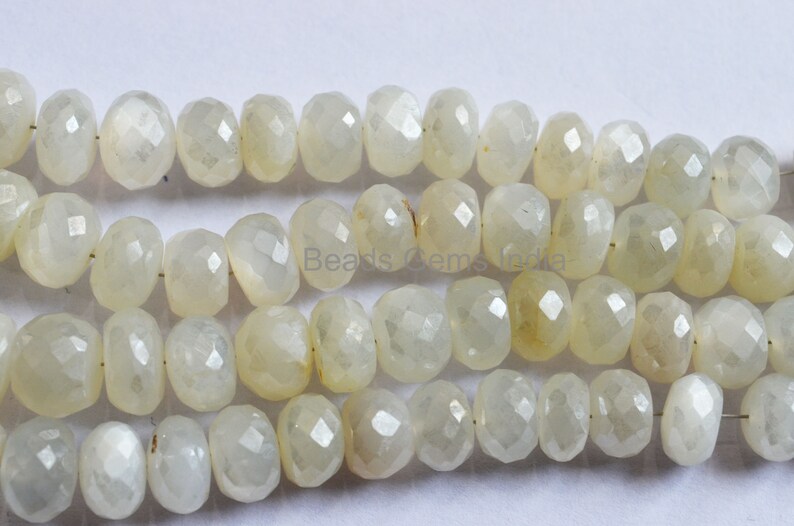 17/'/',MC-5BGI62 6-11.5 mm White Moonstone Silverite Rondelle Beads Sold By Strand White Moonstone Silverite Faceted Beads