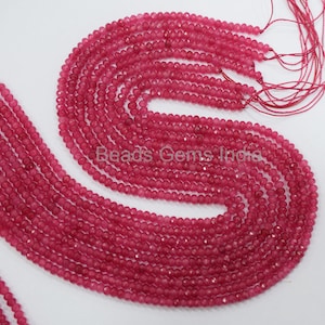 Hot Pink Jade Rondelle Beads, Hot Pink Jade Beads, Hot Pink Jade Faceted Beads ,Sold By Strand , 4.2-4.5 mm, 14&quot;, MC-3BGI93