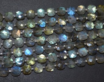 Natural Flash Labradorite Rainbow Beads - Natural Flash Labradorite Cushion Faceted Briolettes , Sold by Strand  , 6 x 6 mm, 8&quot;, 92BGI27