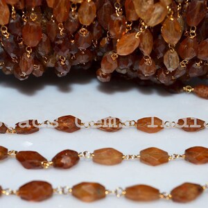 Hessonite Dew Drops Rosary Beaded Chain, Hessonite Faceted Rosary Beaded Chain , 5 - 7 mm, 5BGI163