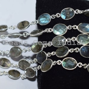 Labradorite Oval Connector Bead Chain - Labradorite Wire Wrapped Connector Link Station Chain , 8x10 mm - 5BGI991