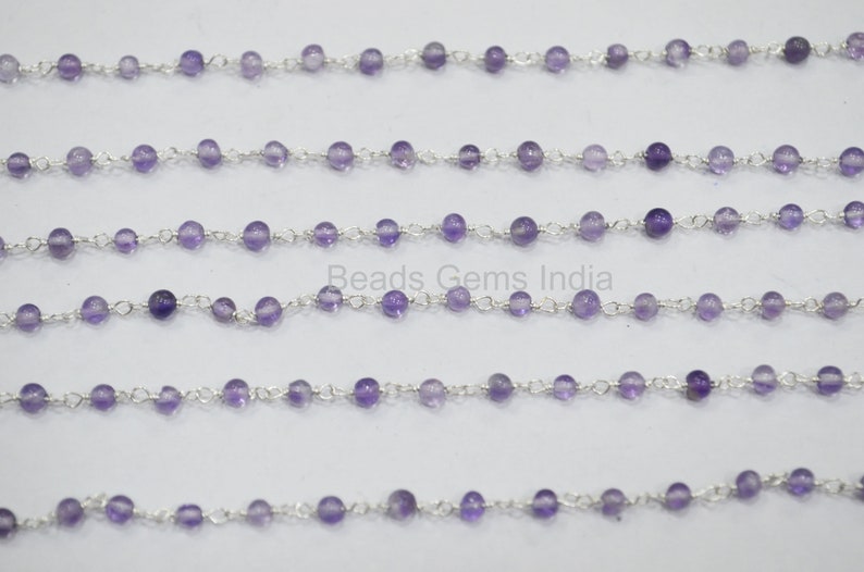 3-3.5 mm Sold By Foot Amethyst Rondelle Wire Wrapped Chain Amethyst Smooth Rosary Beaded Chain 6BGI400