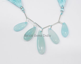 Fabulosa Aqua Chalcedony Smooth Face Drill Briolette, Aqua Chalcedony Long Pear Shape Briolettes , Vendido por Strand , 11x26-13x41 mm, 18BGI638