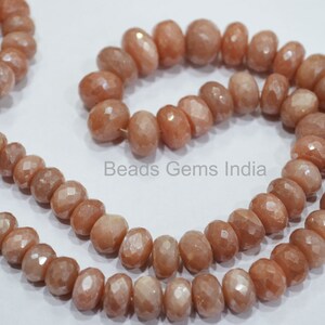 Peach Moonstone Silverite Faceted Beads, Peach Moonstone Silverite Rondelle Beads, Sold By Strand, 7.50-12 mm, 16&#39;&#39;,MC-5BGI72