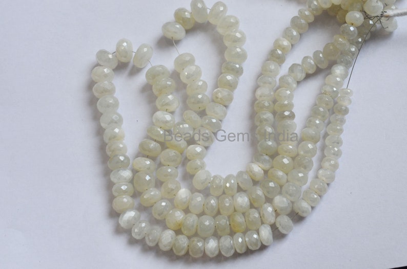 17/'/',MC-5BGI62 6-11.5 mm White Moonstone Silverite Rondelle Beads Sold By Strand White Moonstone Silverite Faceted Beads