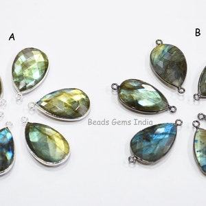 Labradorite Faceted Pear Shape Double Bail Connector , Labradorite Pear Shape Single Bail Bezel Connector ,Sold By Piece , 18x21 mm -7BGI148