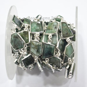 Natural Sakota Mines Emerald Crown Cut Fancy Shape Connector Chain, Natural Emerald Table Cut Bezel Chain ,Sold By Foot , 10-15 mm , 6BGI491