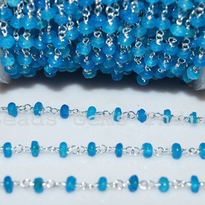 Blaue Chalcedon (Jade) Kette, Chalcedon facettierten Silber Draht gewickelt Rosenkranz Perlen Kette, 4 mm - 5BGI121