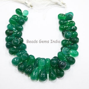 Green Onyx Tear Drops Shape Beads , Green Onyx Smooth Briolettes, Sold By Strand , 7x10 - 8x14 mm, 7&quot;, 20BGI052