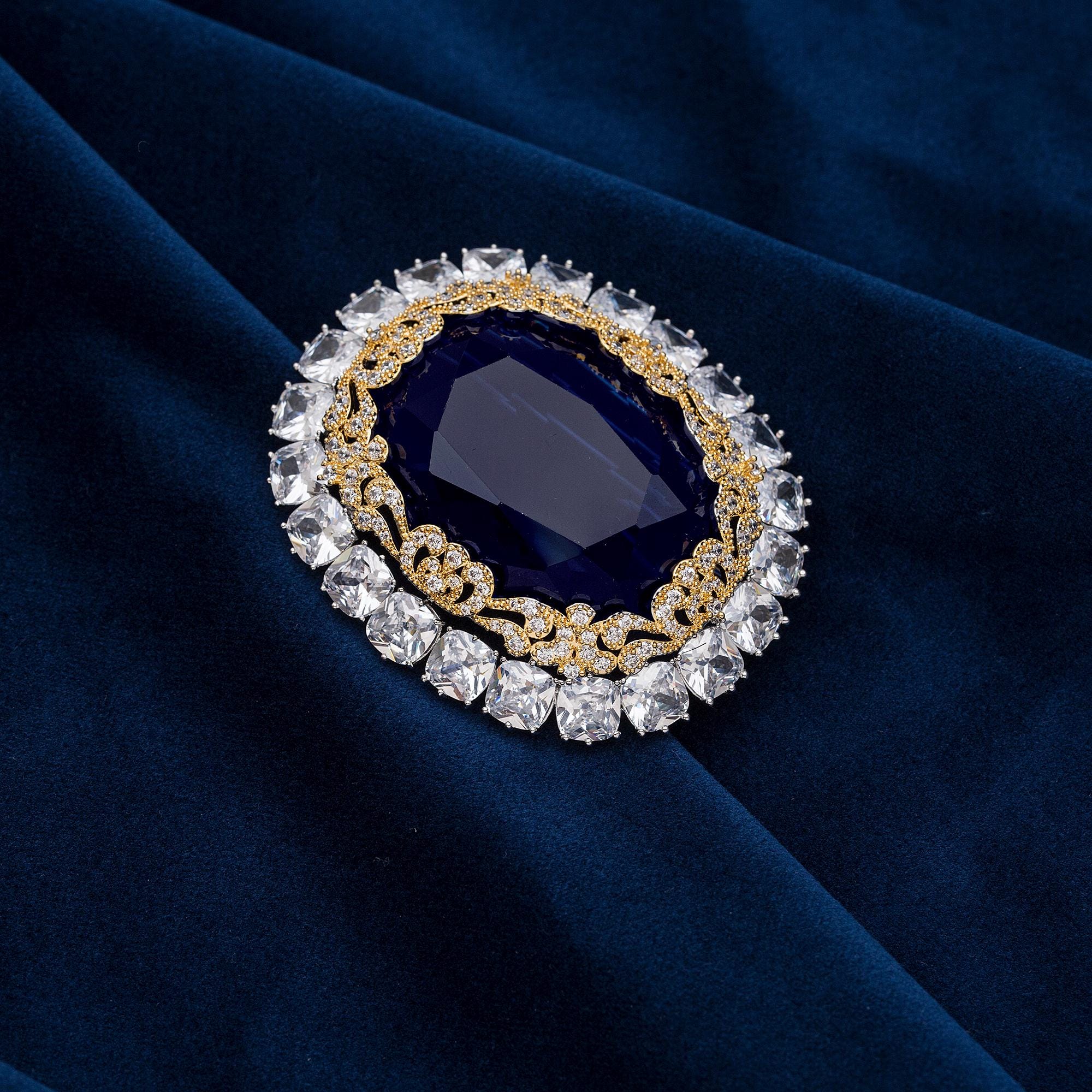 Empress Marie Feodorovna Sapphire Cluster Brooch With 5A Cubic