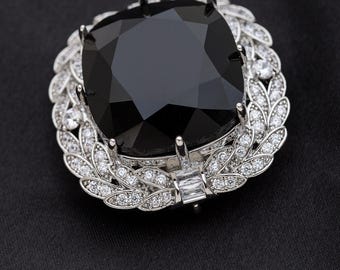 The Black Orlov Diamond Brooch with a Created Black Crystal and 5A Cubic  Zirconias