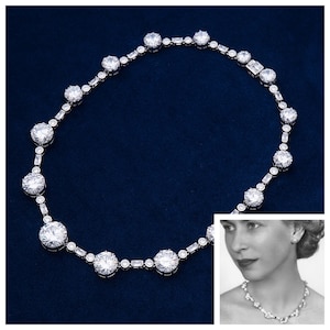Queen Elizabeth II South Africa Necklace & Bracelet Set Reproduction with 5A Cubic Zirconia.