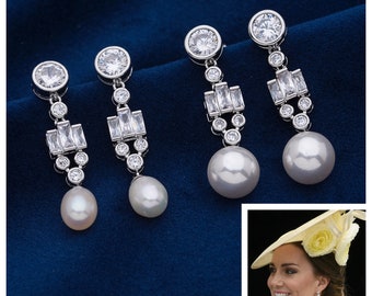 The Bahrain Pearl Earrings Reproduction with Simulated Diamonds 5A CZ, and a choice of Freshwater or Shell Pearls