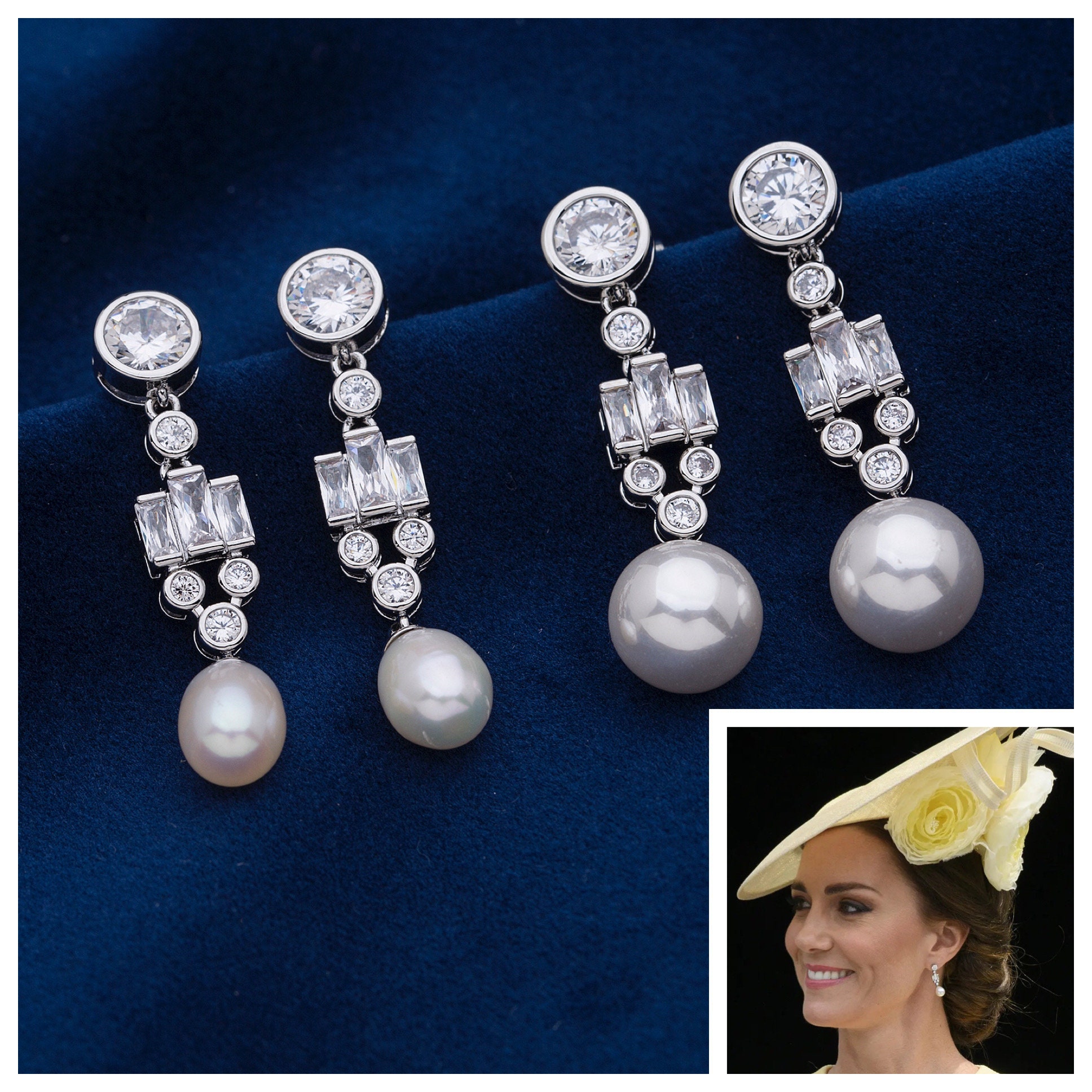 Set Collana E Orecchini Di Perle Shell Tonde 8-10mm, Placcato Oro Bianco, 18 Pollici