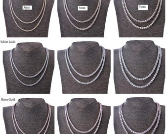 Tennis Riviera necklaces and bracelets 18k White, Yellow & Rose gold plated with Simulated Diamonds 5A cubic Zirconia 3mm, 4mm and 5mm