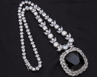 The Black Orlov Diamond Replica Necklace With Detachable Pendant/brooch,  Created Black Crystal and 5A Cubic Zirconias - Etsy