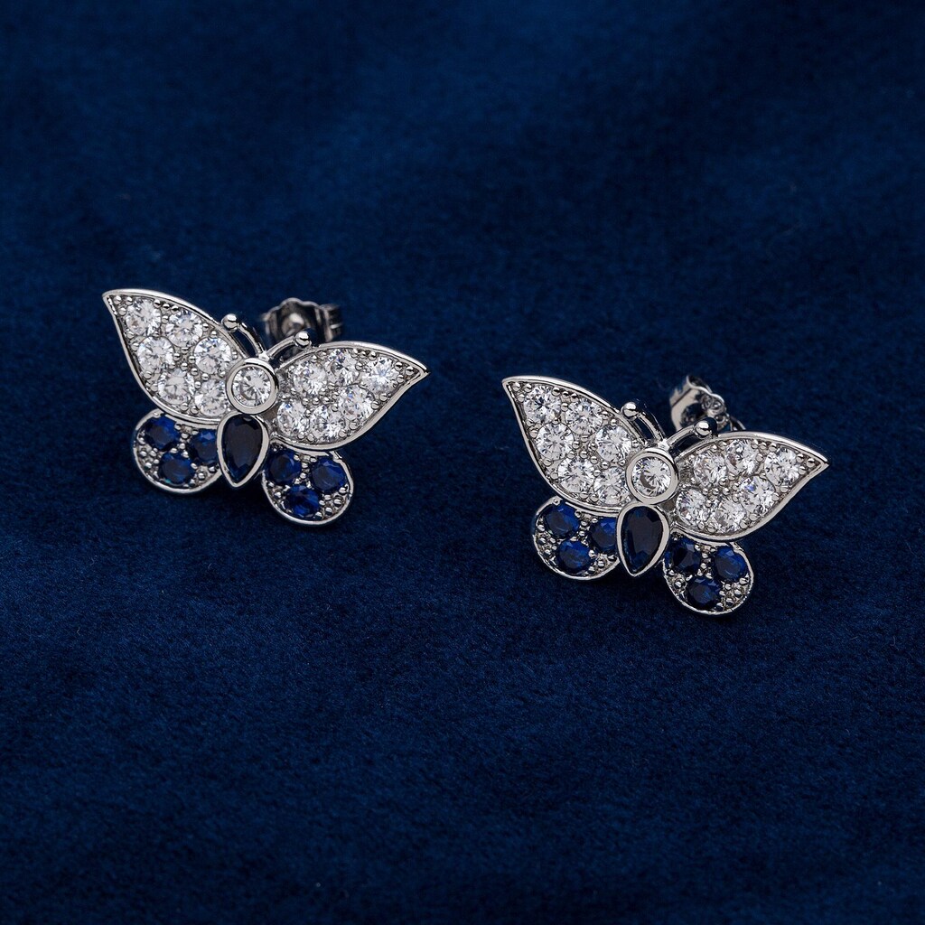 Catherine Collection Orecchini A Farfalla In Argento Sterling Con Zirconi - Placcati Rodio, Confezione Regalo, Rifiniti A Mano UK