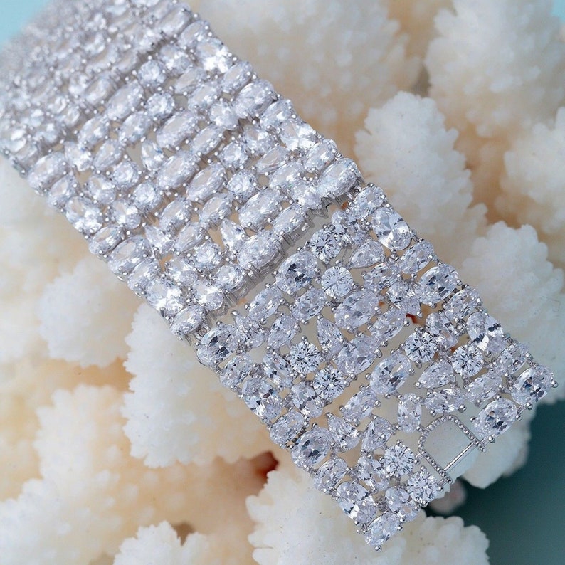 Cuff Style Bracelet with lots of Simulated Multi shape CZ Etsy
