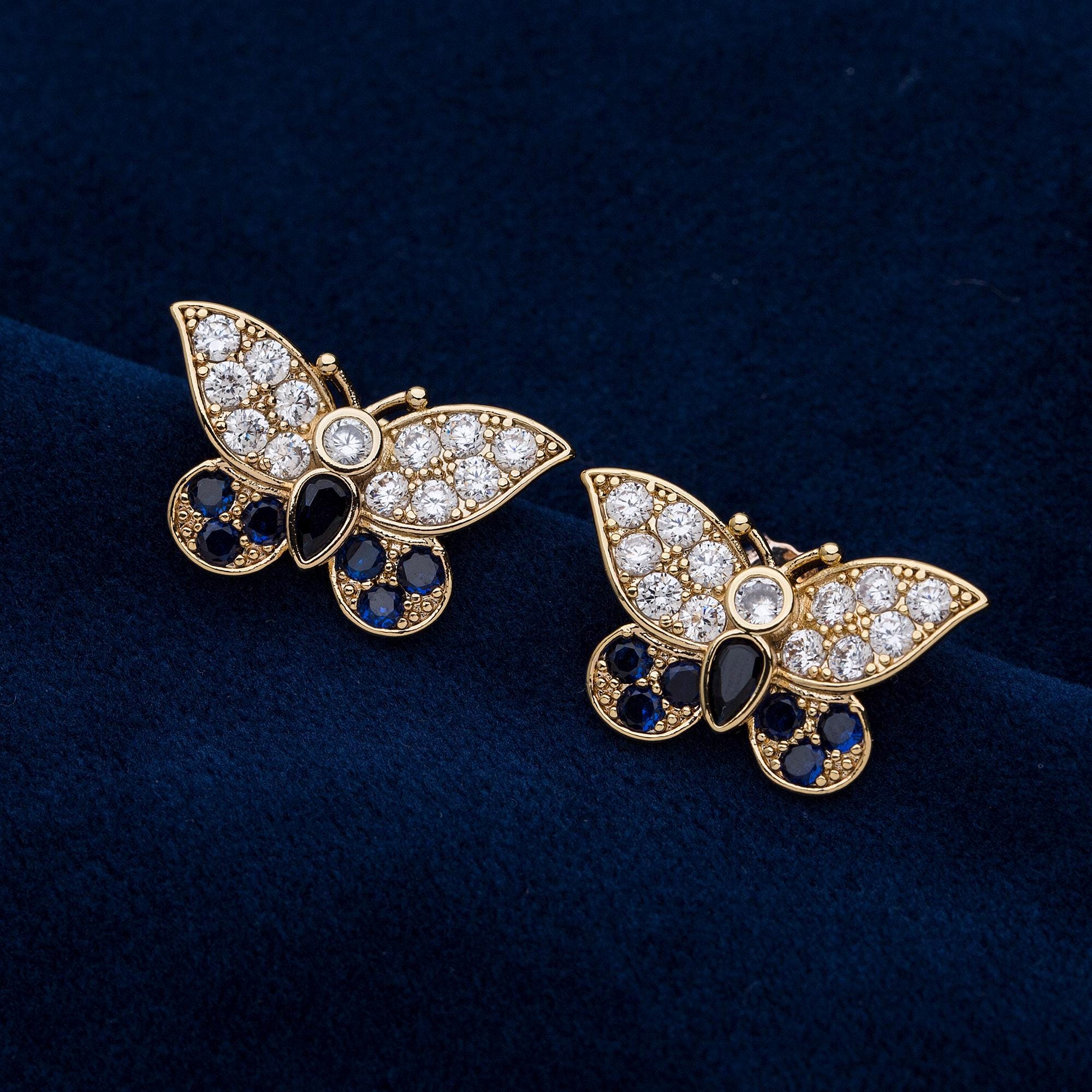 Orecchini A Farfalla In Oro 333 (8kt) Con Zirconi - Gioielli Clever, Design Semi-opaco/Lucido, Eleganti E Ipoallergenici, Regalo In Confezione Originale