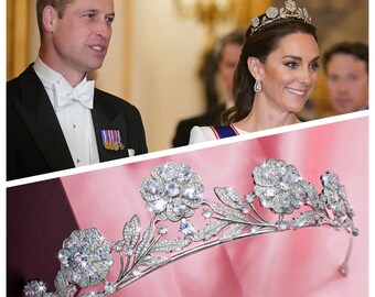 Bridal Tiara The Strathmore Rose Royal wedding Roaring 1920s Queen Elizabeth Bowes-Lyon the Queen Mother floral simulated diamonds Zirconia