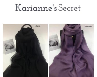 100% reine Seide Chiffon Schal / Schultertuch in einem Lavendel und Schwarz Extra groß