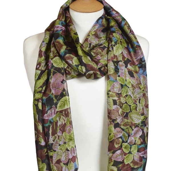 Quintessential large 100% Pure Silk Scarf for Ladies in Secret Garden hand printed in Green